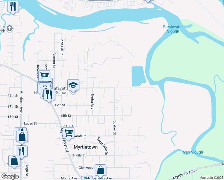 map of restaurants, bars, coffee shops, grocery stores, and more near 3471 Park Street in Eureka