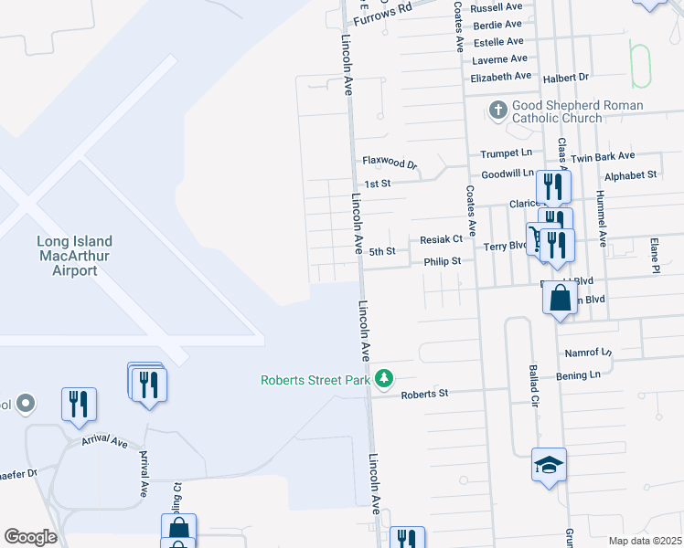 map of restaurants, bars, coffee shops, grocery stores, and more near 143 Lafayette Avenue in Holbrook