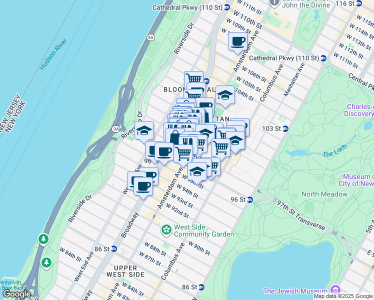 map of restaurants, bars, coffee shops, grocery stores, and more near 780 Amsterdam Avenue in New York
