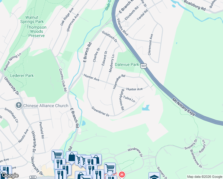 map of restaurants, bars, coffee shops, grocery stores, and more near 314 Hunter Avenue in State College