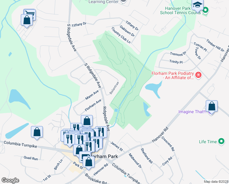 map of restaurants, bars, coffee shops, grocery stores, and more near 250 Ridgedale Avenue in Florham Park