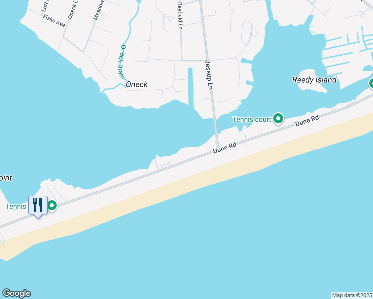 map of restaurants, bars, coffee shops, grocery stores, and more near 256 Dune Road in Westhampton Beach