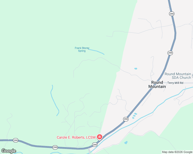 map of restaurants, bars, coffee shops, grocery stores, and more near 29453 Round Mountain Road in Round Mountain