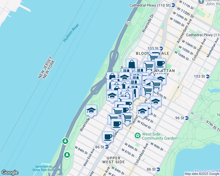 map of restaurants, bars, coffee shops, grocery stores, and more near in New York