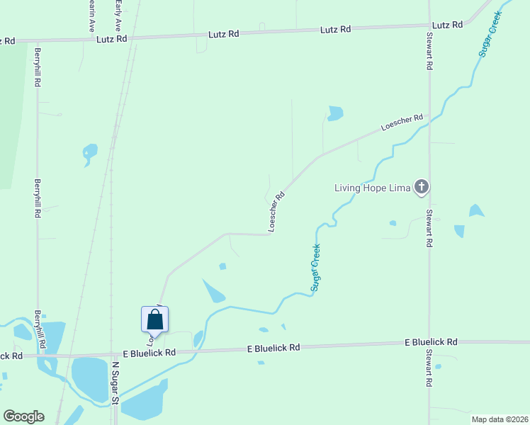 map of restaurants, bars, coffee shops, grocery stores, and more near 3115 Loescher Road in Lima