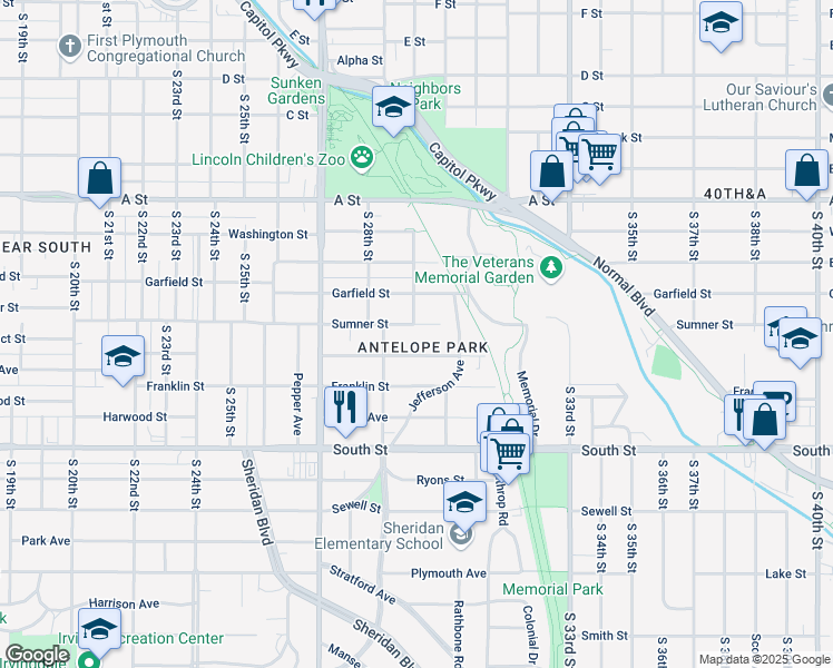 map of restaurants, bars, coffee shops, grocery stores, and more near 2901 Sumner Street in Lincoln