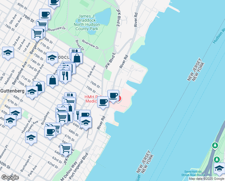 map of restaurants, bars, coffee shops, grocery stores, and more near 1510 77th Street in North Bergen