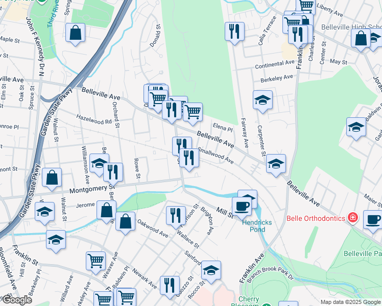 map of restaurants, bars, coffee shops, grocery stores, and more near 65 Willet Street in Bloomfield