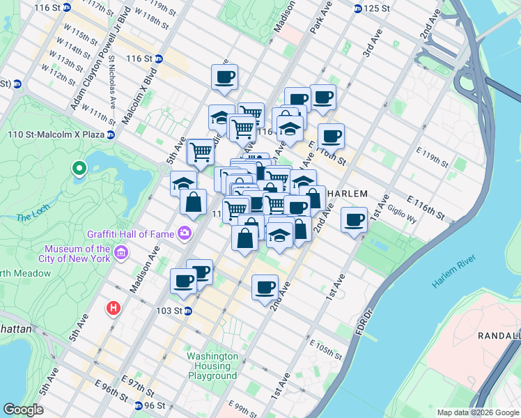 map of restaurants, bars, coffee shops, grocery stores, and more near in New York