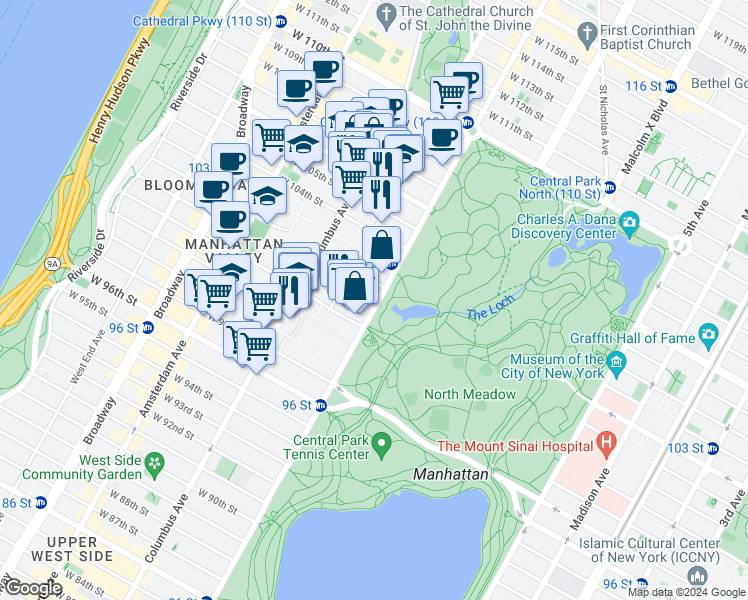 map of restaurants, bars, coffee shops, grocery stores, and more near in New York