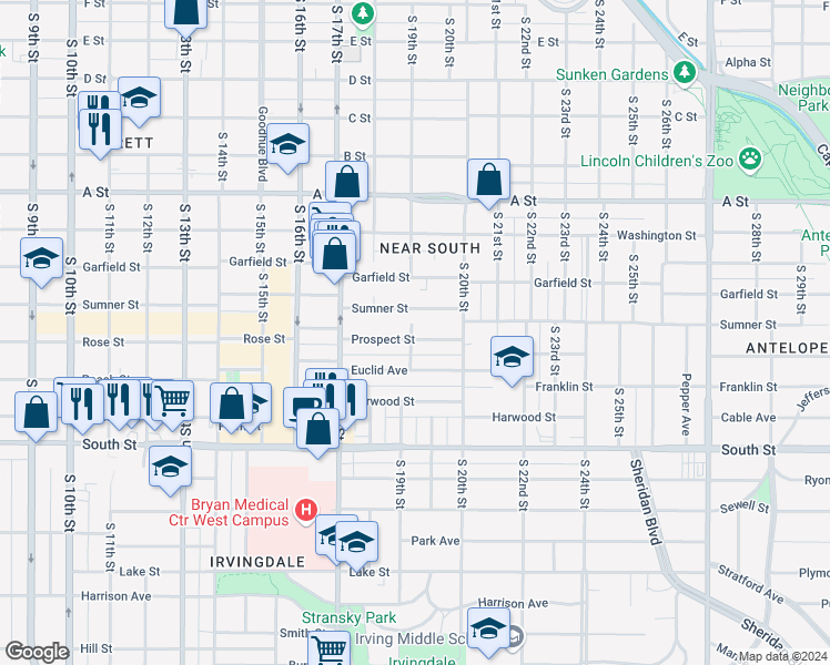 map of restaurants, bars, coffee shops, grocery stores, and more near 1835 Sumner Street in Lincoln