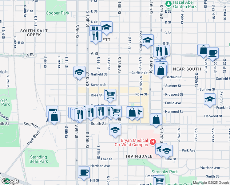 map of restaurants, bars, coffee shops, grocery stores, and more near 1219 Sumner Street in Lincoln