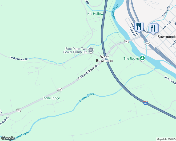 map of restaurants, bars, coffee shops, grocery stores, and more near 2033 East Lizard Creek Road in Lehighton