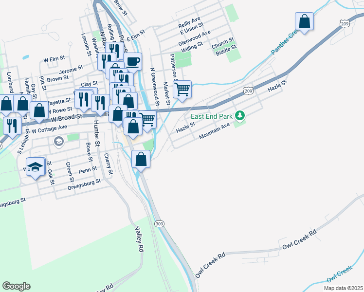 map of restaurants, bars, coffee shops, grocery stores, and more near 334 Mountain Avenue in Tamaqua