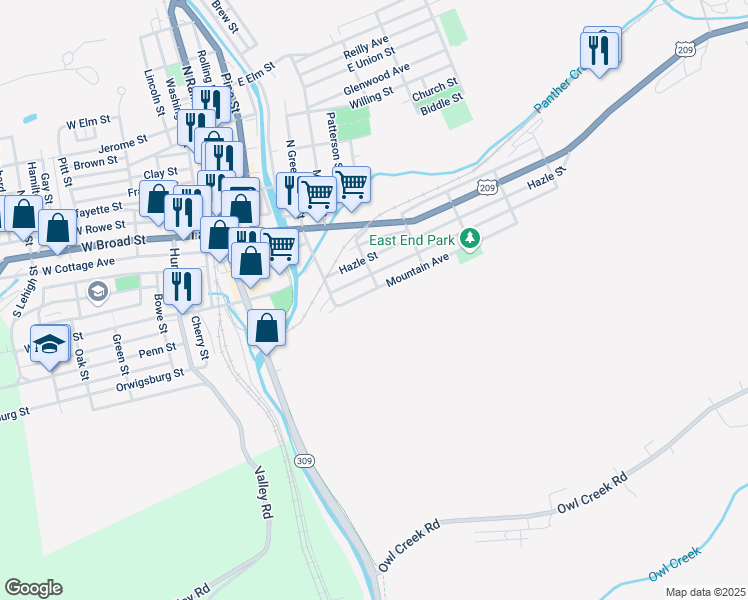 map of restaurants, bars, coffee shops, grocery stores, and more near 340 Mountain Avenue in Tamaqua