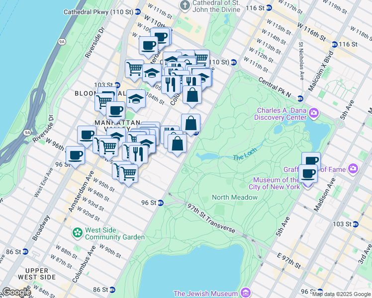 map of restaurants, bars, coffee shops, grocery stores, and more near in New York