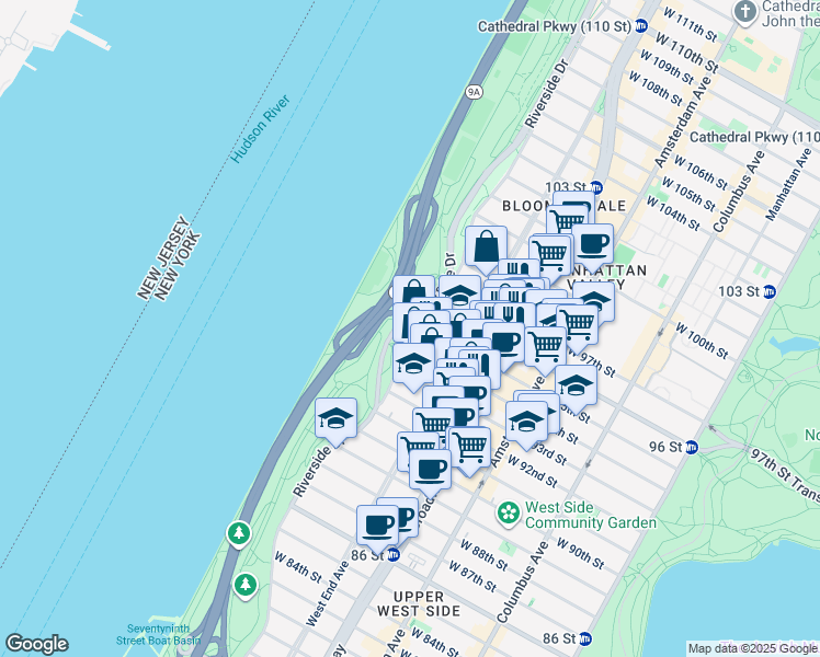 map of restaurants, bars, coffee shops, grocery stores, and more near in New York