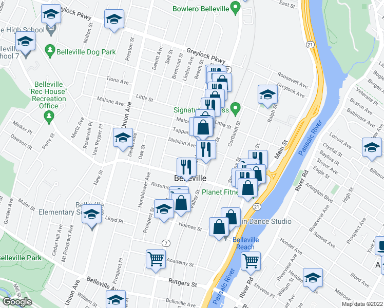 map of restaurants, bars, coffee shops, grocery stores, and more near 433 Washington Avenue in Belleville