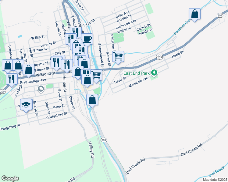 map of restaurants, bars, coffee shops, grocery stores, and more near 300 1/2 Arlington Street in Tamaqua