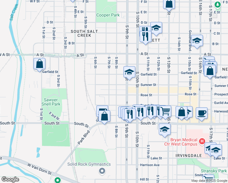 map of restaurants, bars, coffee shops, grocery stores, and more near 705 Sumner Street in Lincoln