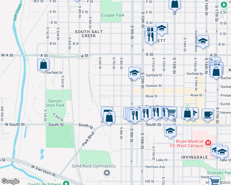 map of restaurants, bars, coffee shops, grocery stores, and more near 705 Sumner Street in Lincoln