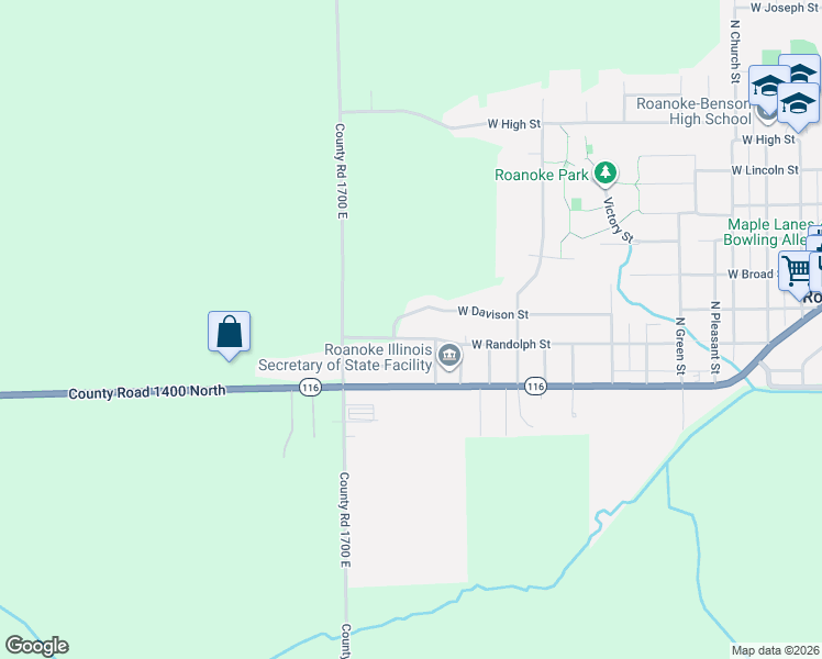 map of restaurants, bars, coffee shops, grocery stores, and more near West Randolph Street in Roanoke