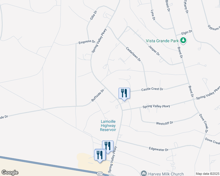 map of restaurants, bars, coffee shops, grocery stores, and more near 394 Spring Valley Parkway in Spring Creek