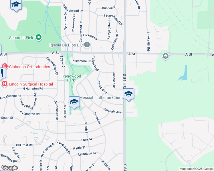 map of restaurants, bars, coffee shops, grocery stores, and more near Henry Street in Lincoln
