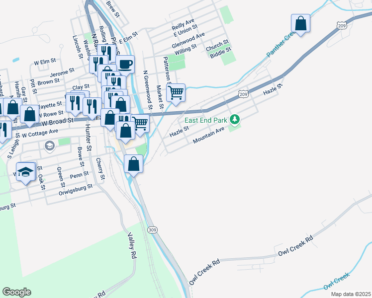 map of restaurants, bars, coffee shops, grocery stores, and more near 340 Mountain Avenue in Tamaqua