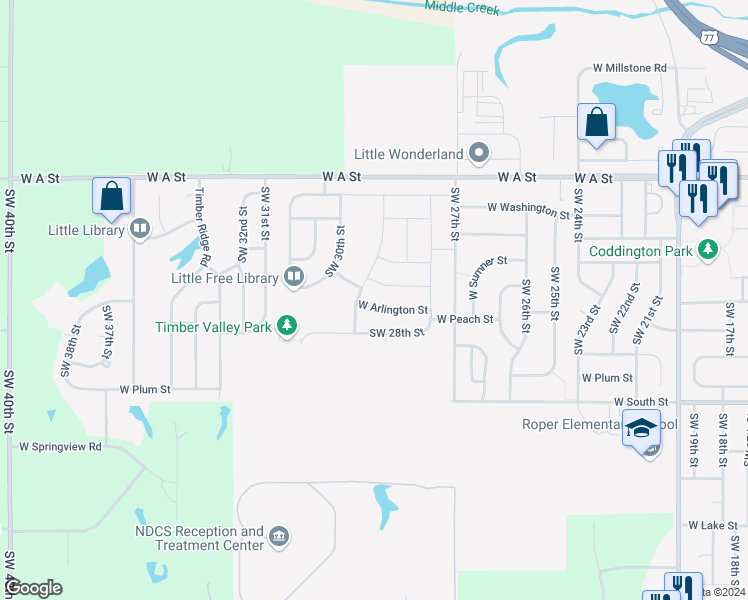 map of restaurants, bars, coffee shops, grocery stores, and more near 2916 West Arlington Street in Lincoln