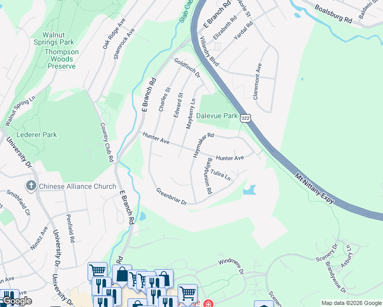 map of restaurants, bars, coffee shops, grocery stores, and more near 314 Hunter Avenue in State College