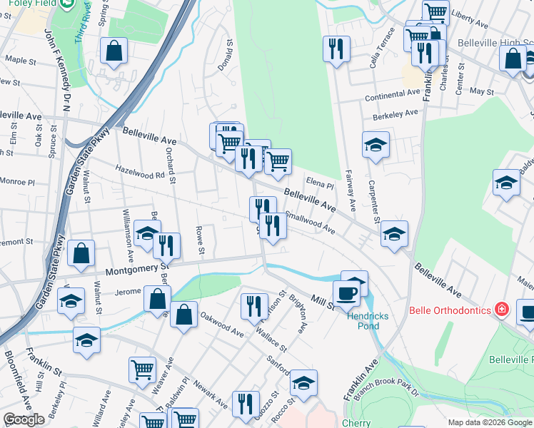 map of restaurants, bars, coffee shops, grocery stores, and more near 65 Willet Street in Bloomfield