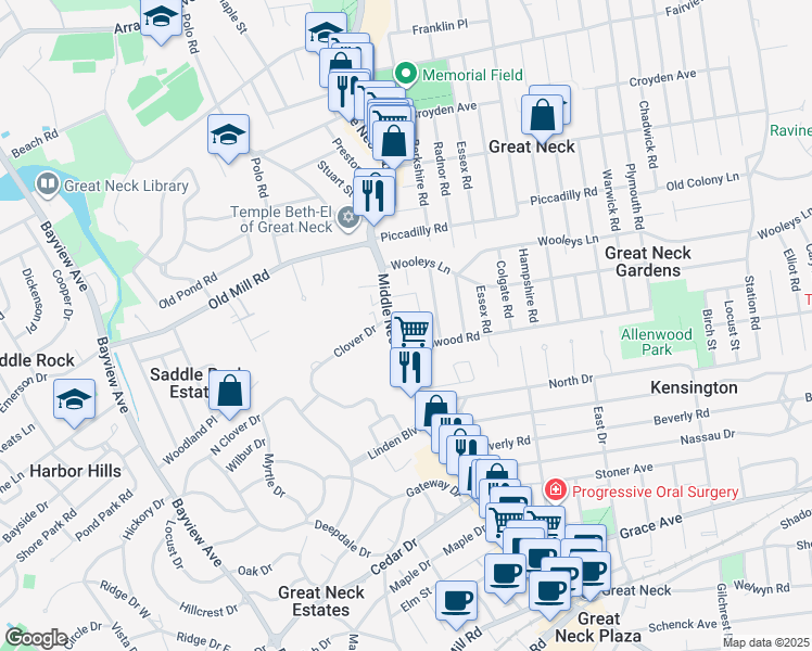 map of restaurants, bars, coffee shops, grocery stores, and more near in Great Neck