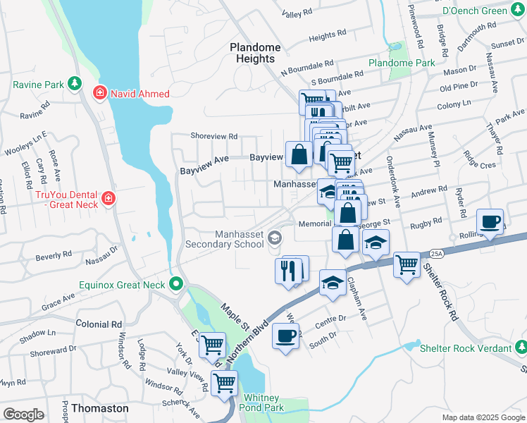 map of restaurants, bars, coffee shops, grocery stores, and more near 141 Manhasset Avenue in Manhasset