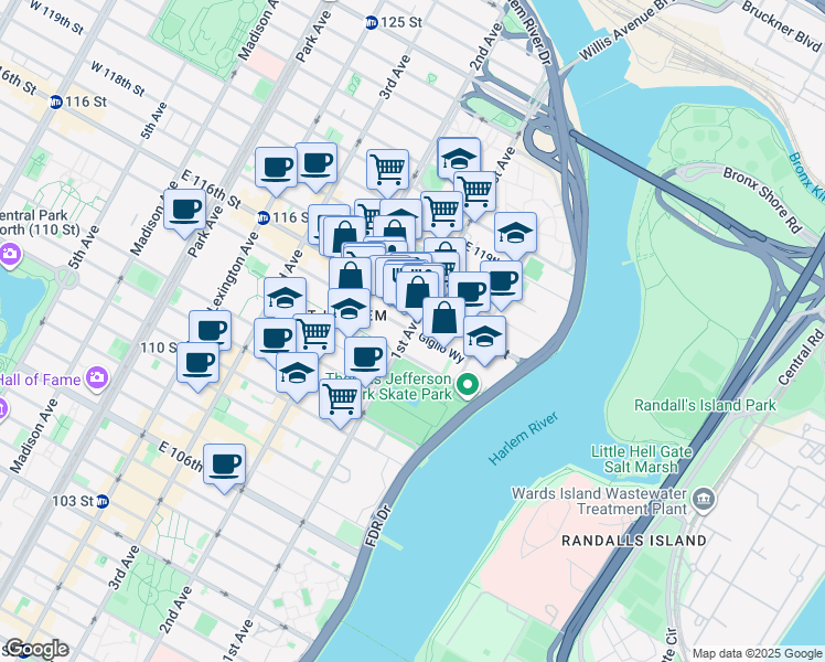 map of restaurants, bars, coffee shops, grocery stores, and more near in New York