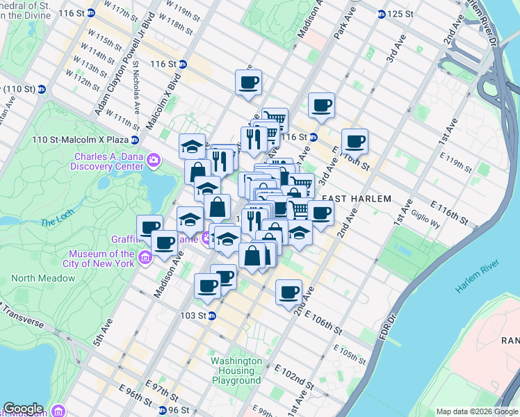 map of restaurants, bars, coffee shops, grocery stores, and more near in New York