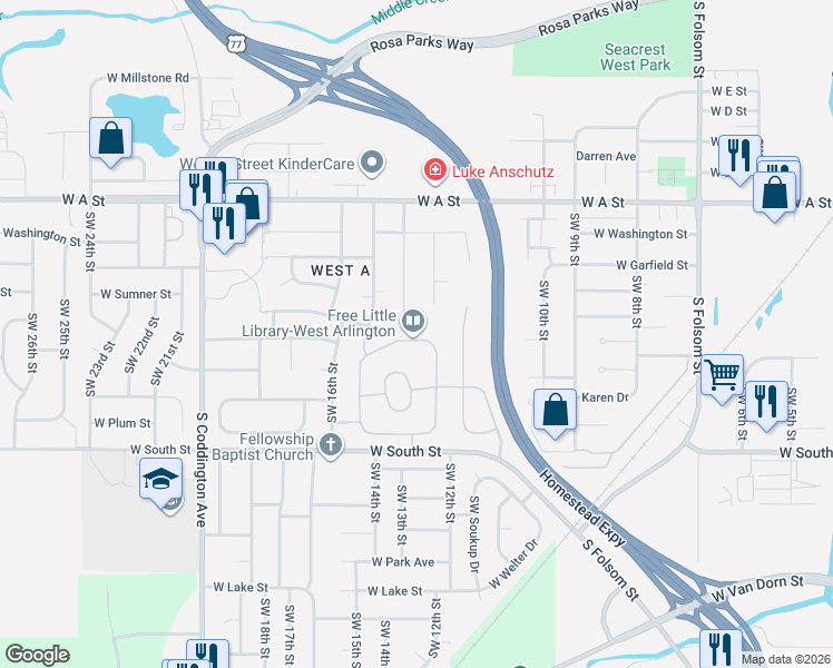 map of restaurants, bars, coffee shops, grocery stores, and more near 1312 West Arlington Avenue in Lincoln