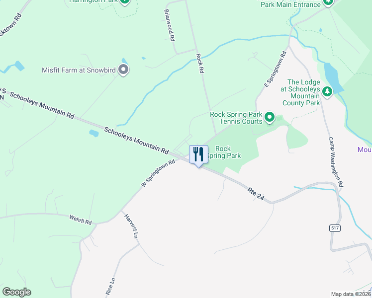 map of restaurants, bars, coffee shops, grocery stores, and more near 2 East Springtown Road in Washington Township