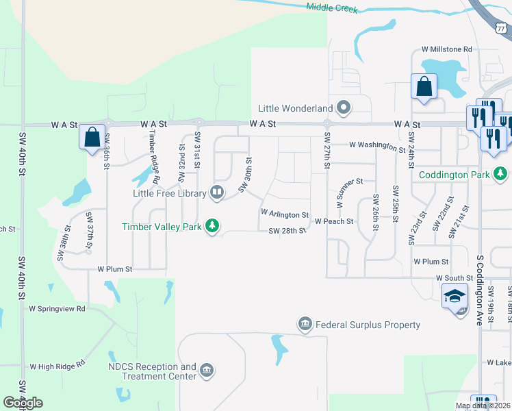 map of restaurants, bars, coffee shops, grocery stores, and more near 1809 Southwest Derek Avenue in Lincoln