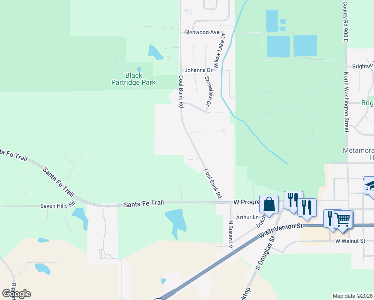 map of restaurants, bars, coffee shops, grocery stores, and more near 517 Coal Bank Road in Metamora