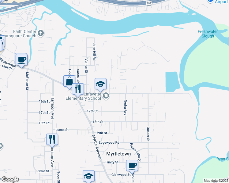 map of restaurants, bars, coffee shops, grocery stores, and more near 1531 Leeman Court in Eureka