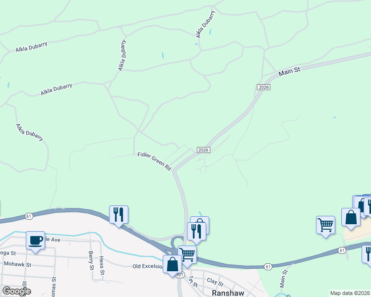 map of restaurants, bars, coffee shops, grocery stores, and more near 183 Coal Run Road in Northumberland County