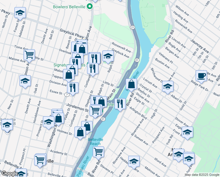 map of restaurants, bars, coffee shops, grocery stores, and more near 38-40 Davidson Street in Belleville