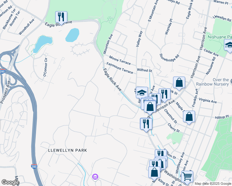 map of restaurants, bars, coffee shops, grocery stores, and more near 234 Eagle Rock Avenue in West Orange