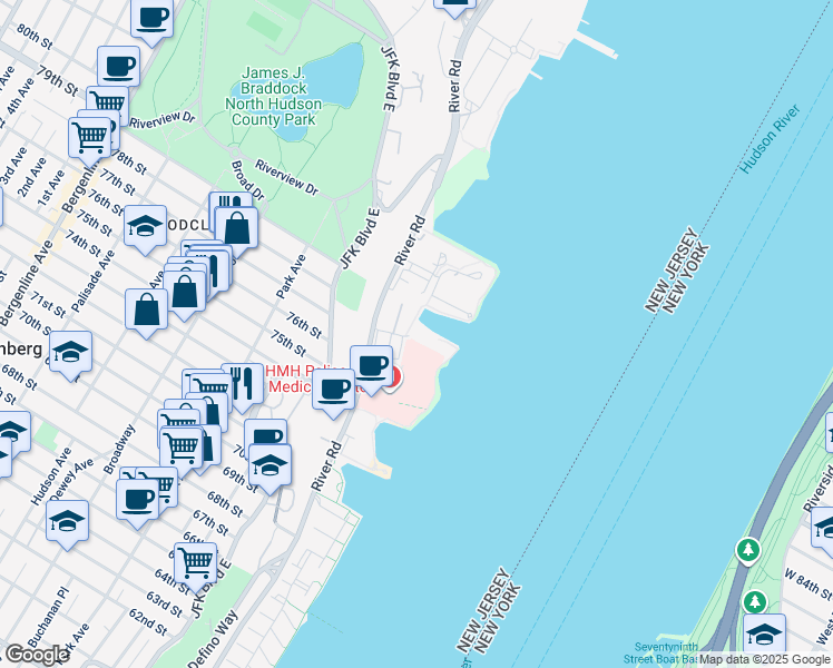 map of restaurants, bars, coffee shops, grocery stores, and more near 7706 Marine Road in North Bergen