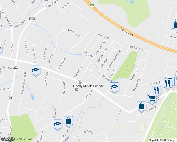 map of restaurants, bars, coffee shops, grocery stores, and more near 24 Westover Terrace in West Orange