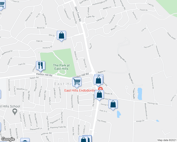 map of restaurants, bars, coffee shops, grocery stores, and more near 100 Maple Court in Roslyn