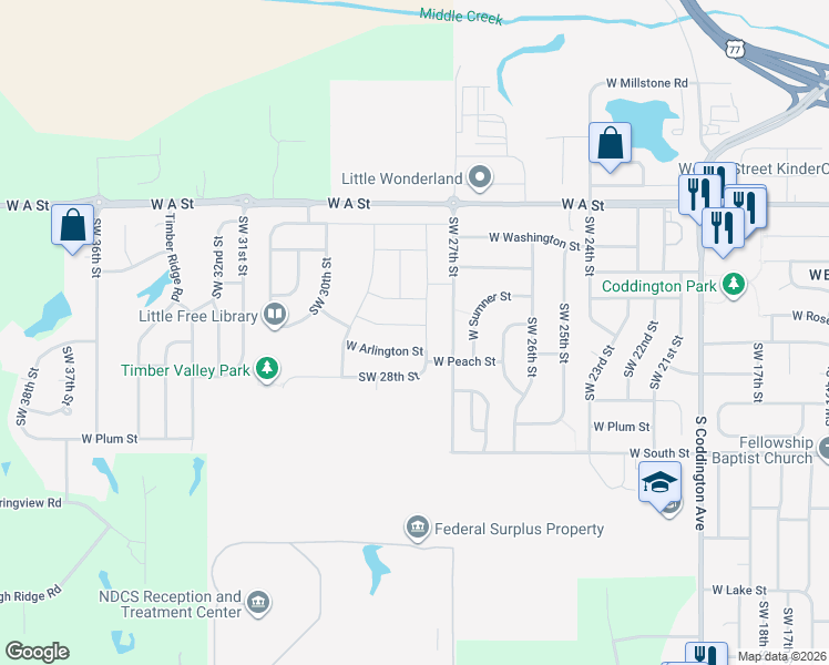 map of restaurants, bars, coffee shops, grocery stores, and more near 2819 West Rose Street in Lincoln