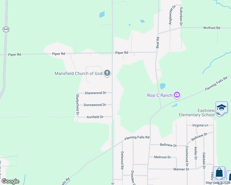 map of restaurants, bars, coffee shops, grocery stores, and more near 1370 North Stewart Road in Mansfield
