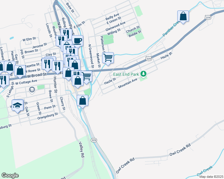 map of restaurants, bars, coffee shops, grocery stores, and more near 334 Mountain Avenue in Tamaqua